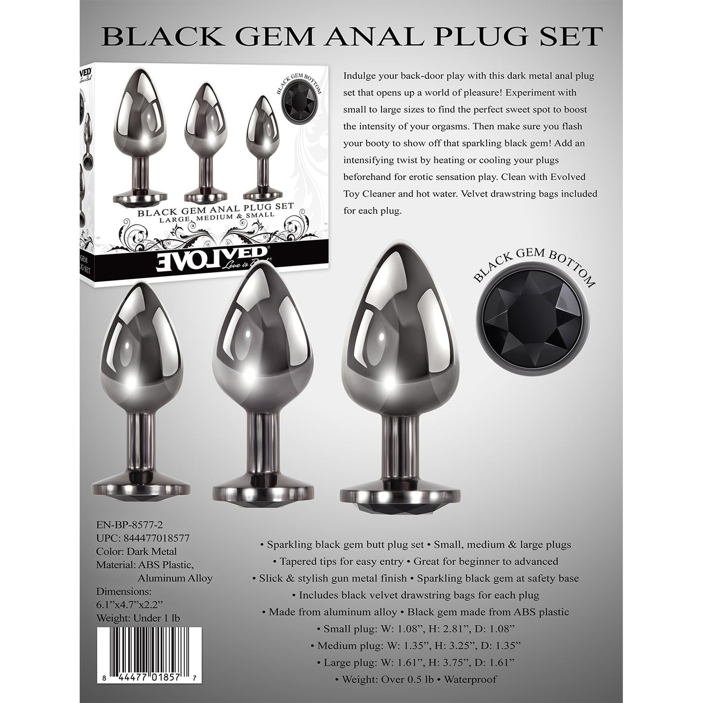 Evolved - Black Gem Anal Plug Set Of 3