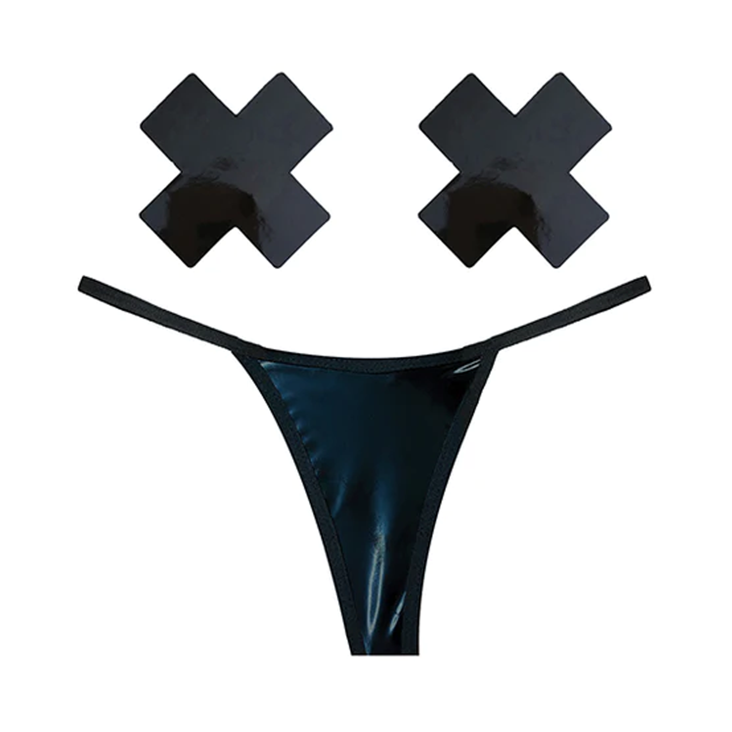 Neva Nude - Naughty Knix Dom Squad Wet Vinyl G-String & Pasties O/S Black