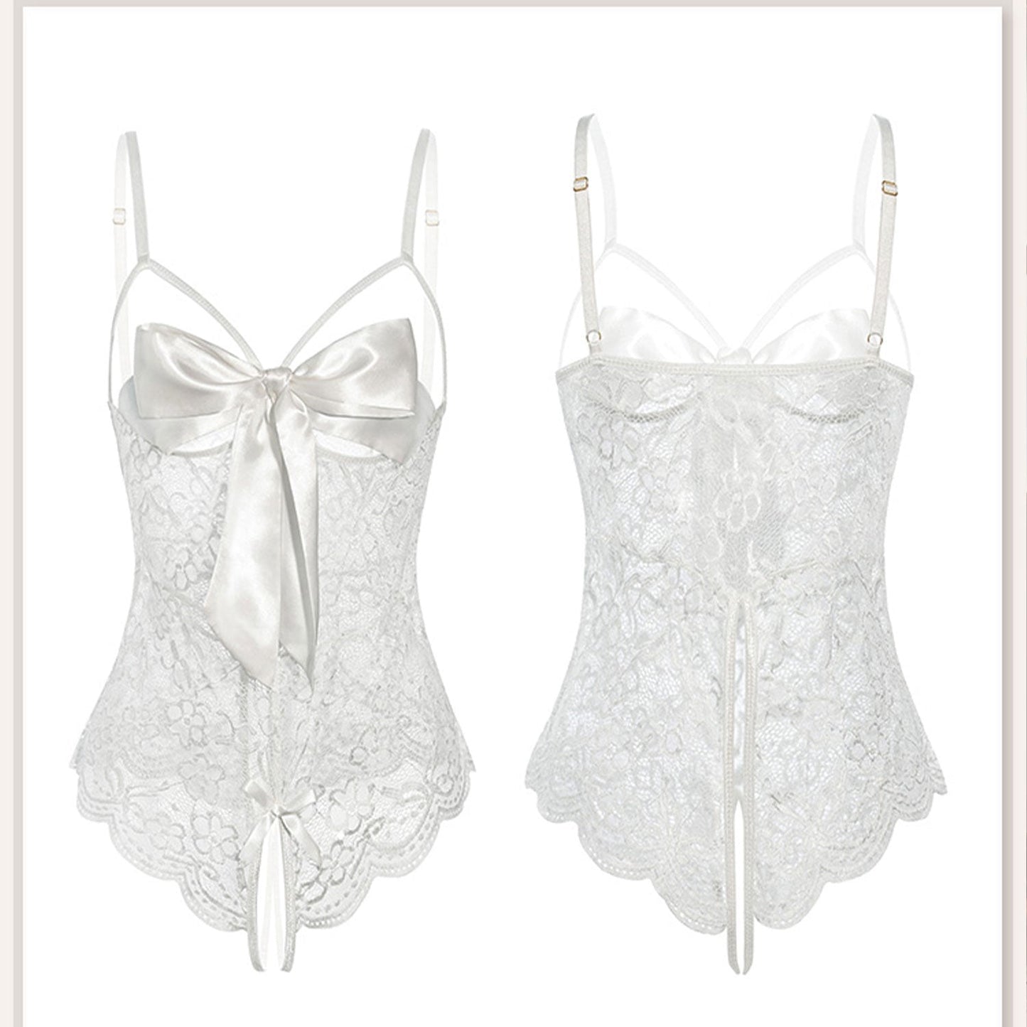 Fee Et Moi - Sensual Floral Lace Crotchless Bodysuit White XL
