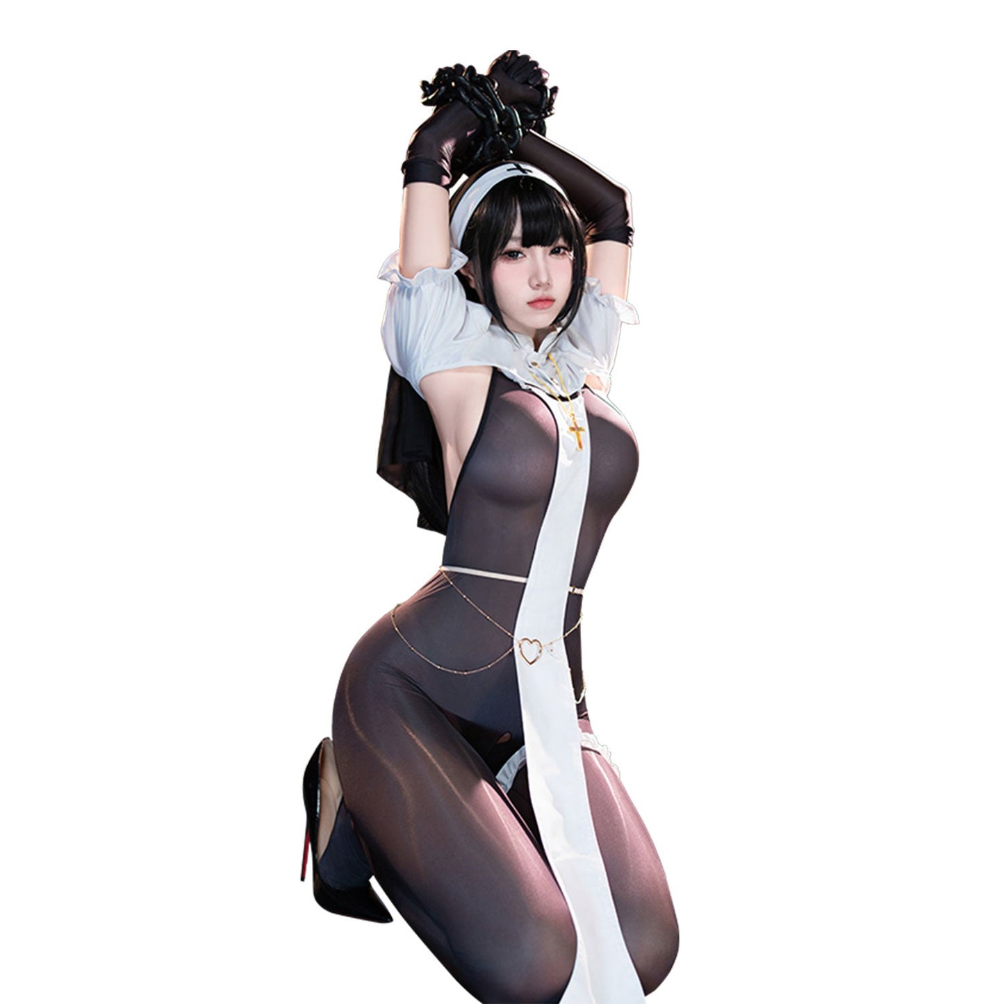 Fee Et Moi - Sinfully Seductive Crotchless Nun Lingerie Set One Size