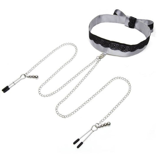 Fifty Shades of Grey - Play Nice Satin &amp; Lace Collar &amp; Nipple Clamps
