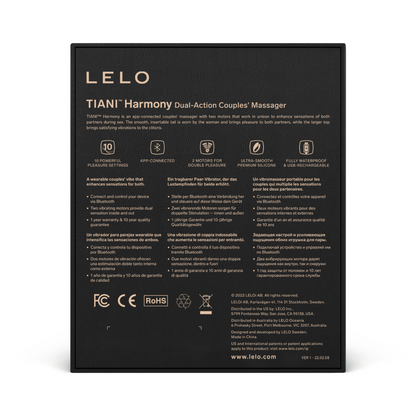 Lelo - Tiani Harmony Alat Getar Pasangan Kawalan Aplikasi Dwi-Tindakan (Hitam) (Lilin Urut Percuma)