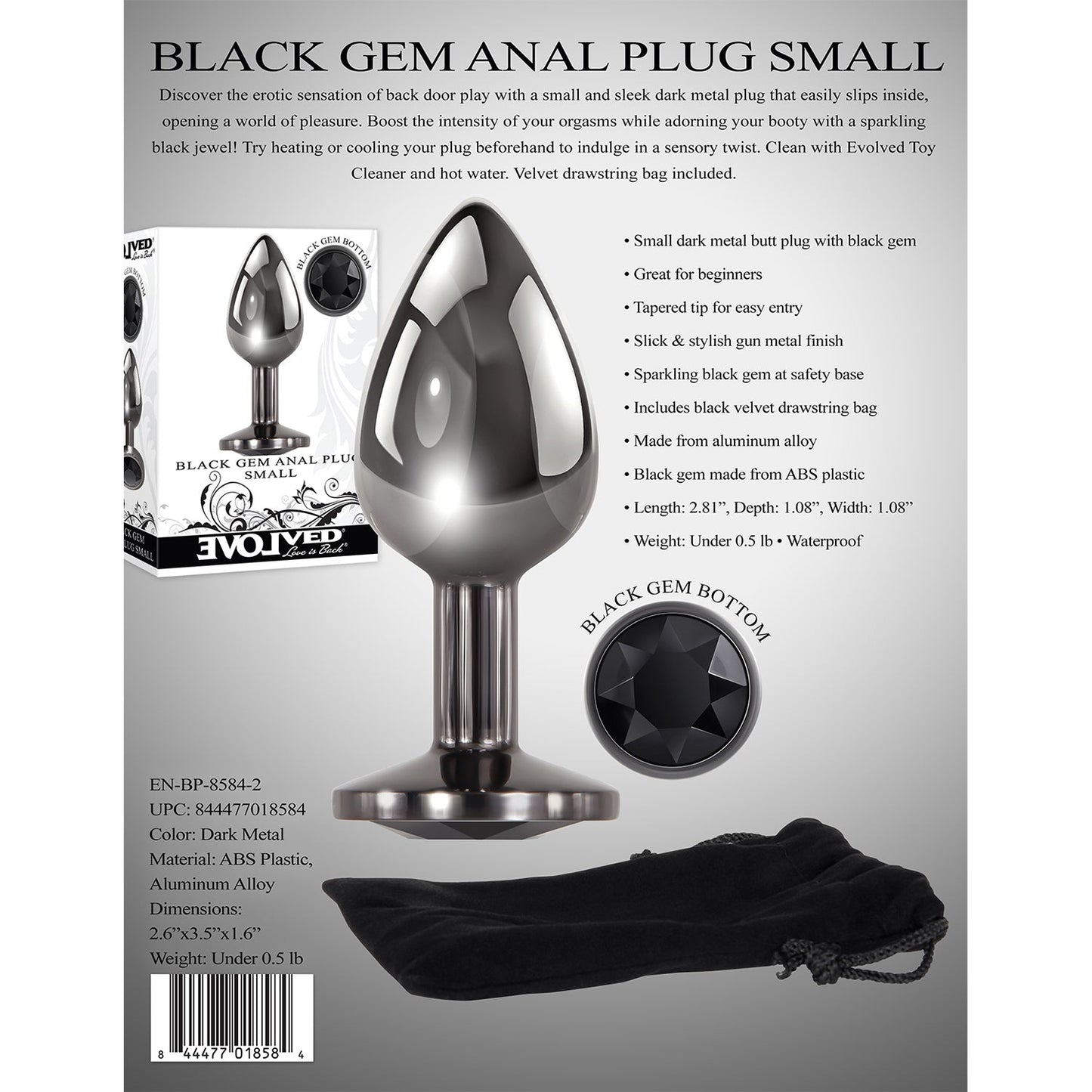 Evolved - Black Gem Anal Plug Small Metal
