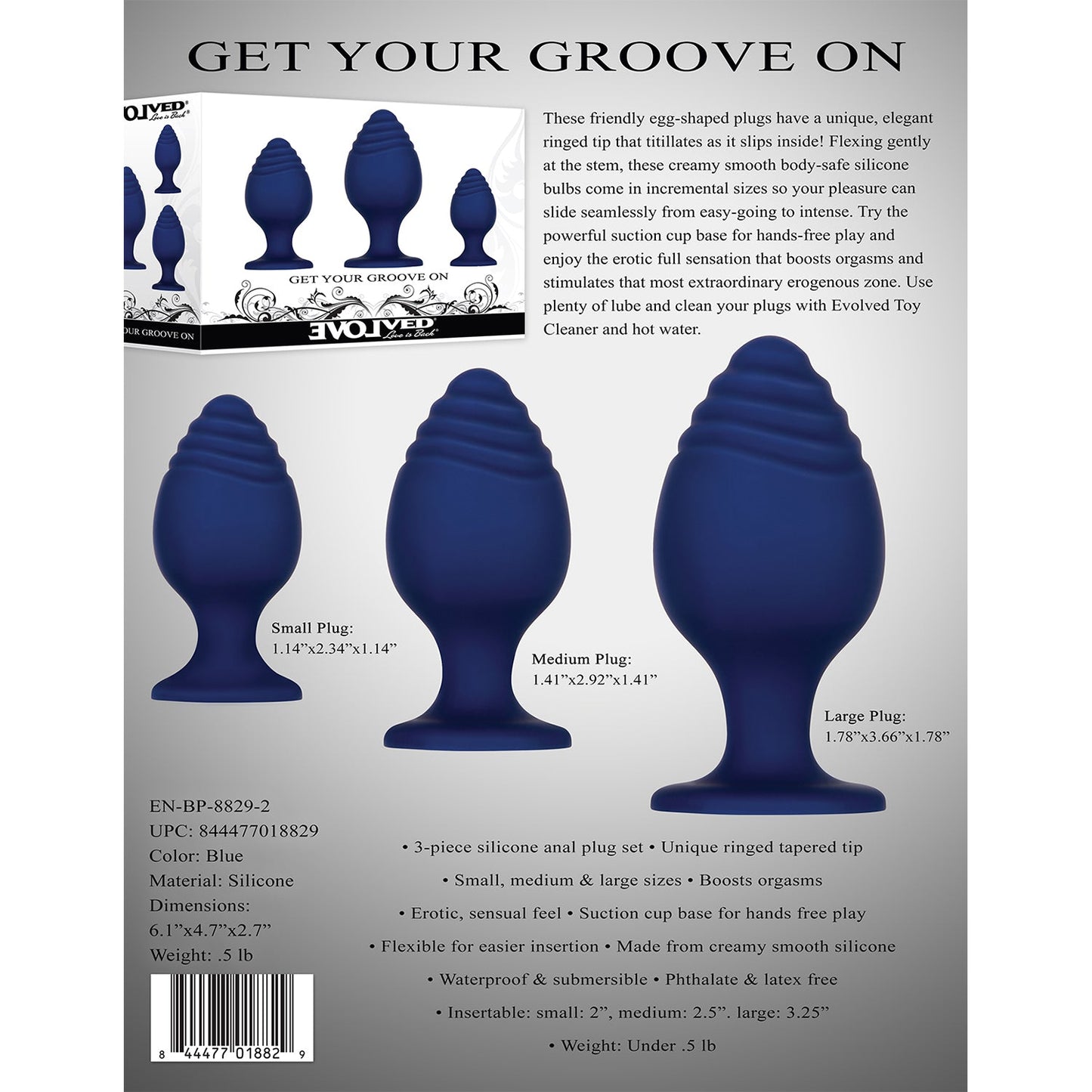 Evolved - Get Your Groove On Ribbed Silicone Anal Plug Set Of 3