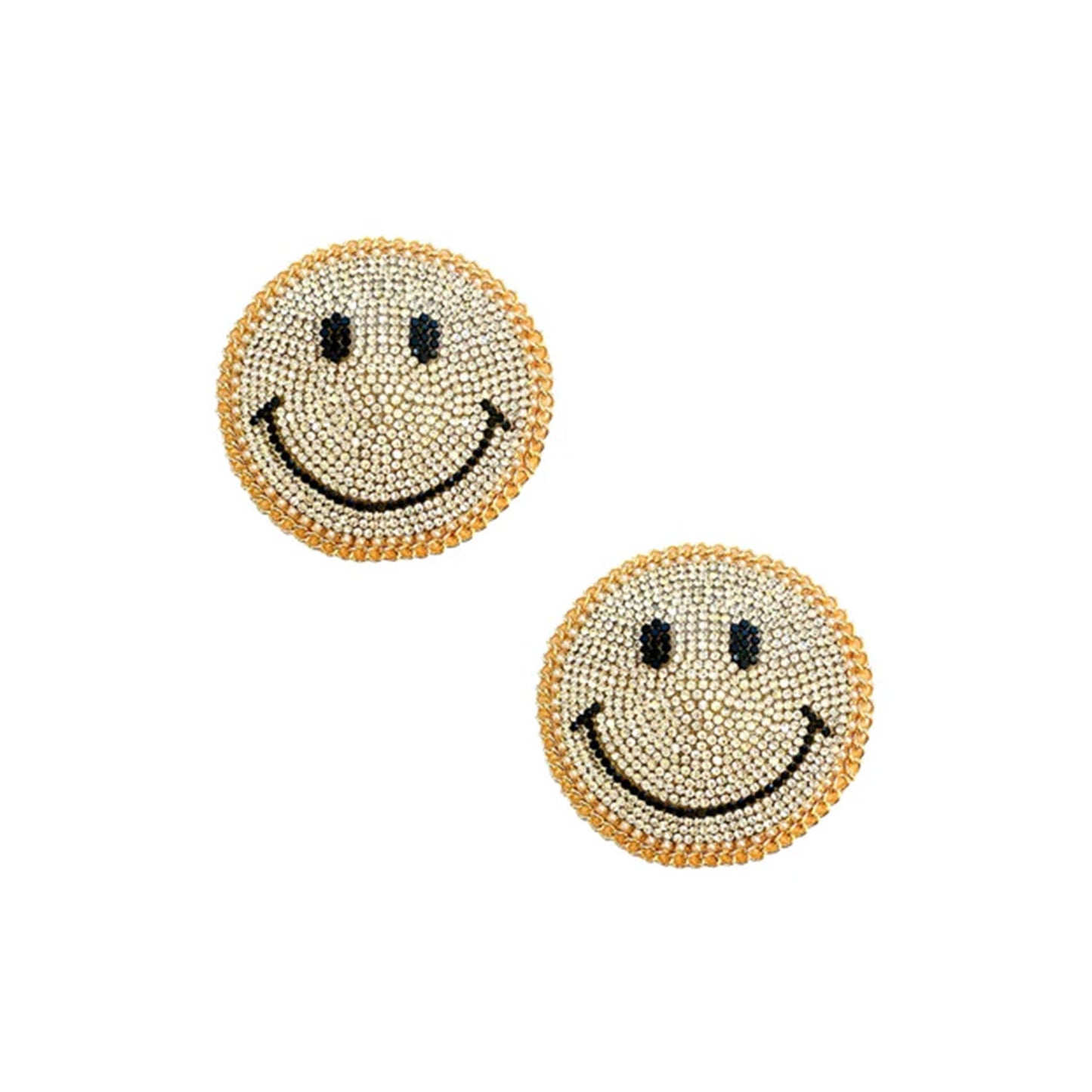 Neva Nude - Smile On Gold Chain Crystal Face Reusable Silicone Nipple Cover Pasties One Size