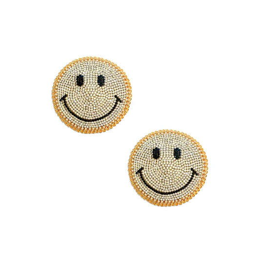 Neva Nude - Smile On Gold Chain Crystal Face Reusable Silicone Nipple Cover Pasties One Size