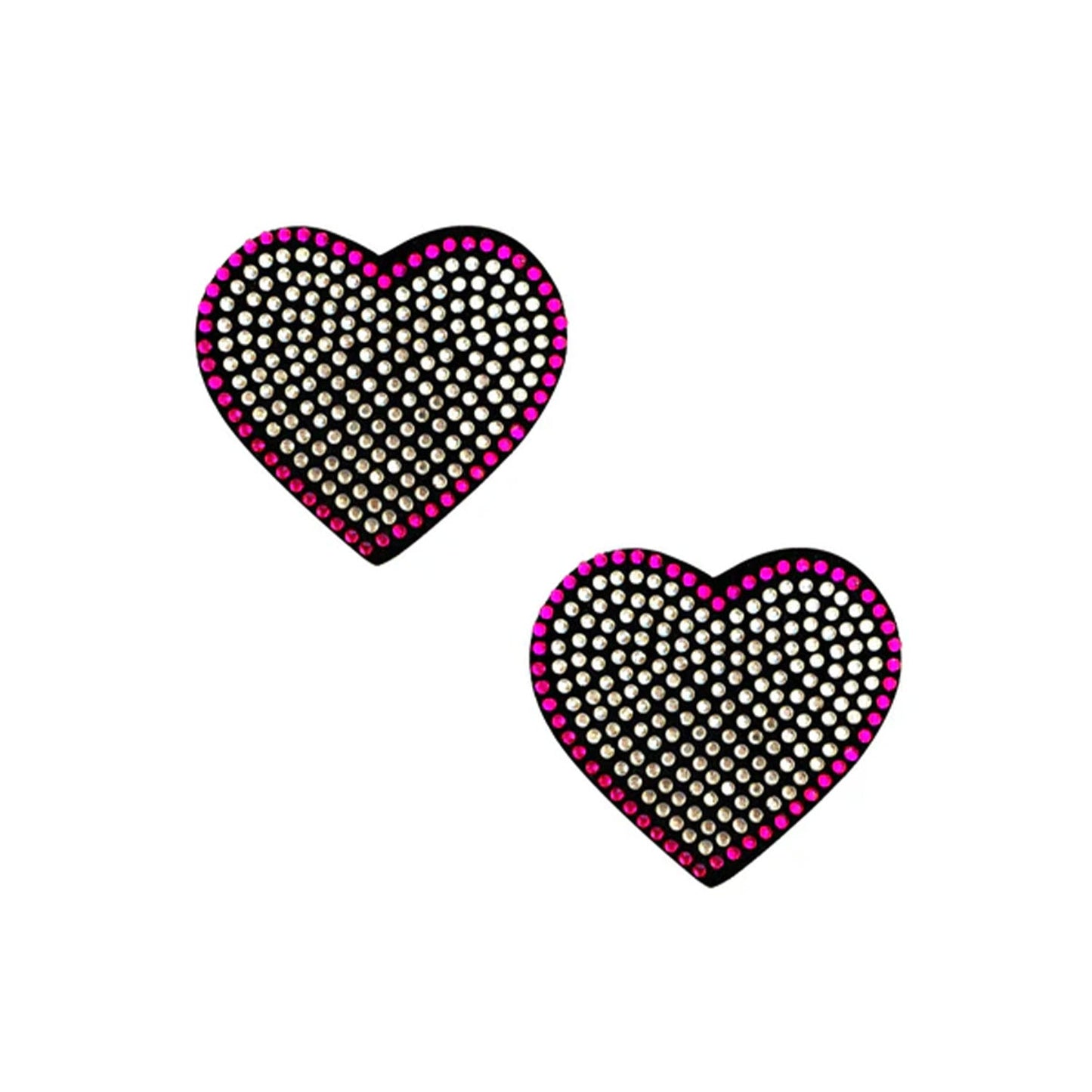 Neva Nude - Heart 'n Soul Pink & Clear Iridescent Crystal Heart Reusable Silicone Nipple Cover Pasties One Size