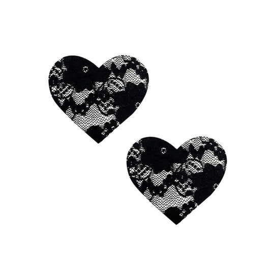 Neva Nude - Vogue Black Lace I Heart U Nipple Cover Pasties One Size