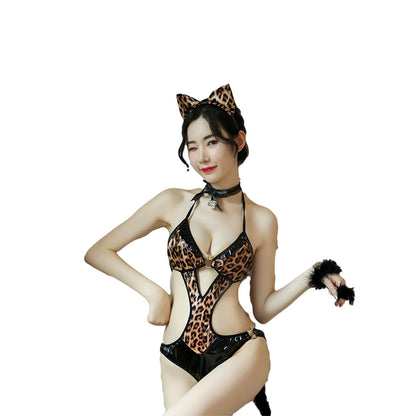 Ping Xian - Kostum Teddy Cetakan Leopard Gadis Kucing Seksi Satu Saiz