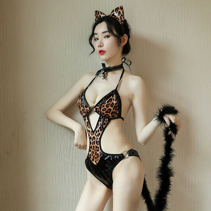 Ping Xian - Kostum Teddy Cetakan Leopard Gadis Kucing Seksi Satu Saiz