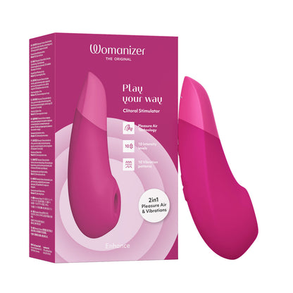 Womanizer - Perangsang Klitoris 2-dalam-1 Enhance Merah Jambu Cerah