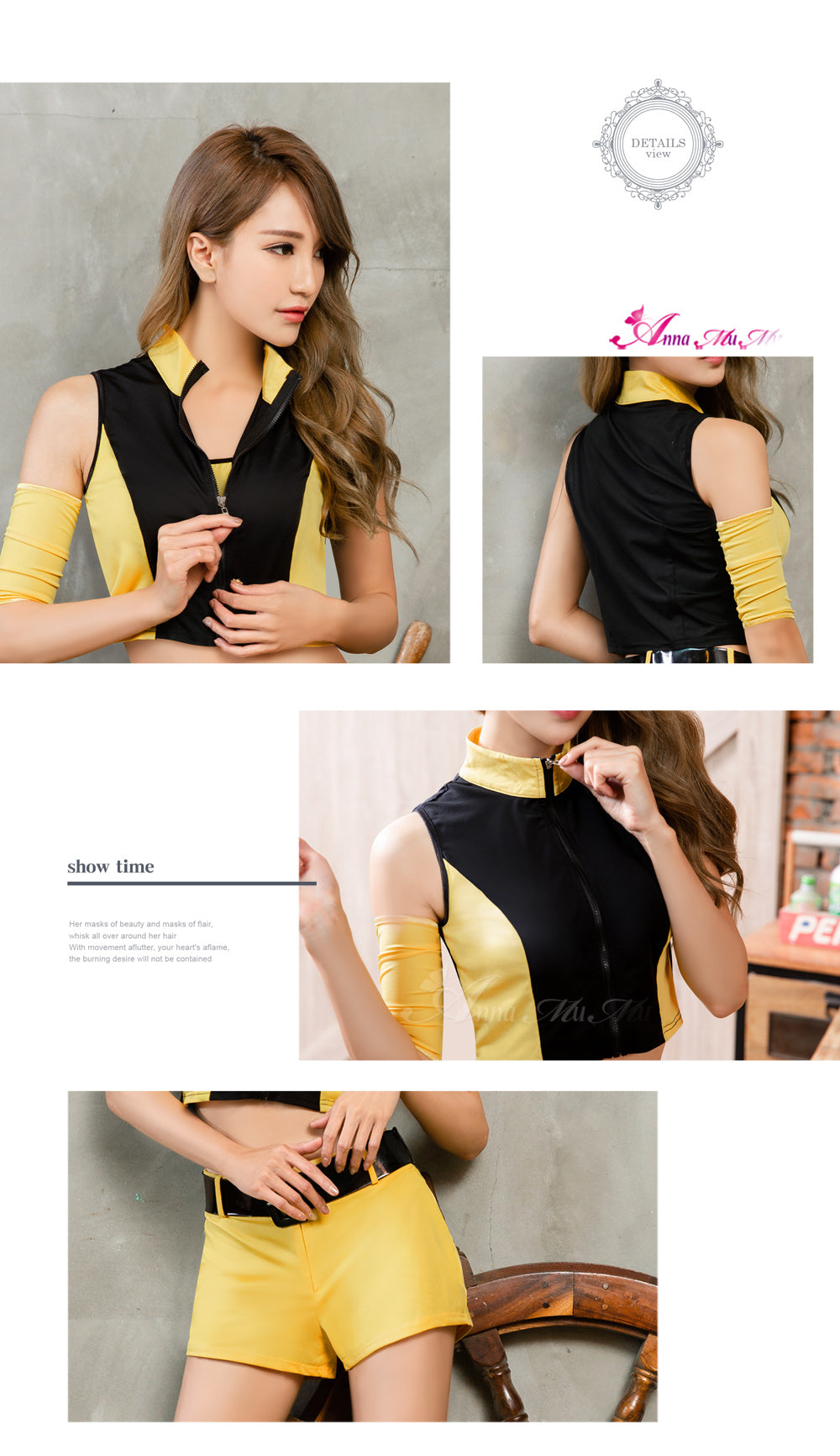 Anna Mu - Kill Bill Cosplay With /Black Zipped Vest Pants Yellow