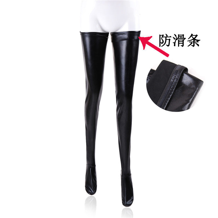The Horny Company - Black Dragon Faux Leather Thigh High Stockings With Anti-slip Medium