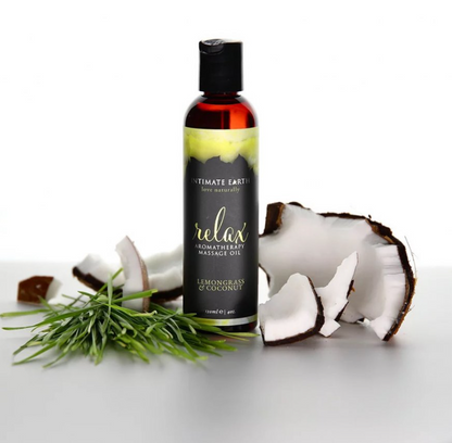 Intimate Earth - Minyak Urut Aromaterapi Menenangkan Kelapa & Serai 120 ml