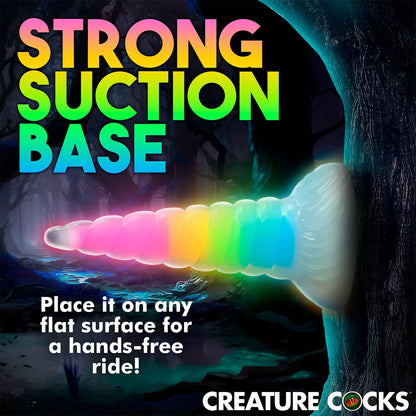 Creature Cocks - Dildo Silikon Pelangi Uni Bercahaya Dalam Gelap 7.7-inci