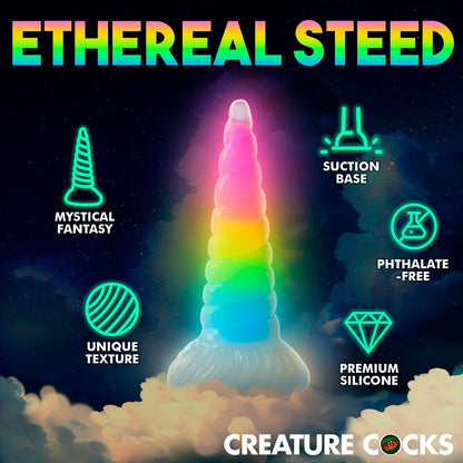 Creature Cocks - Dildo Silikon Pelangi Uni Bercahaya Dalam Gelap 7.7-inci