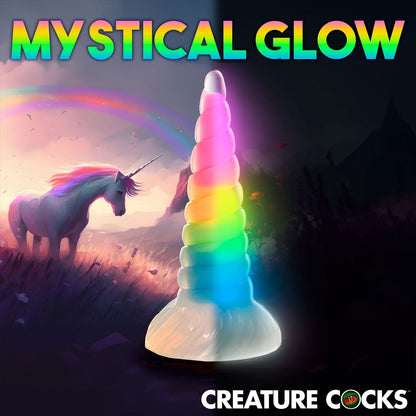 Creature Cocks - Dildo Silikon Pelangi Uni Bercahaya Dalam Gelap 7.7-inci