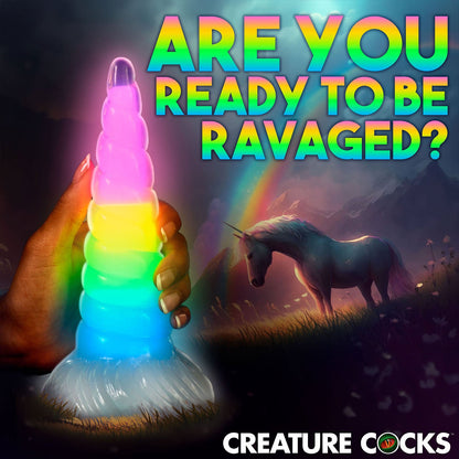 Creature Cocks - Dildo Silikon Pelangi Uni Bercahaya Dalam Gelap 7.7-inci