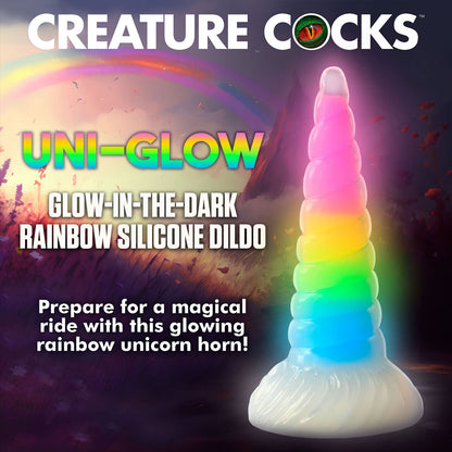 Creature Cocks - Dildo Silikon Pelangi Uni Bercahaya Dalam Gelap 7.7-inci
