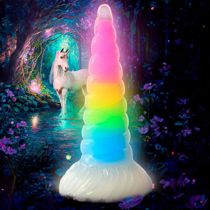Creature Cocks - Dildo Silikon Pelangi Uni Bercahaya Dalam Gelap 7.7-inci