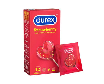 Durex - Kotak Kondom Berperisa dan Berbintik Strawberi 12 Unit