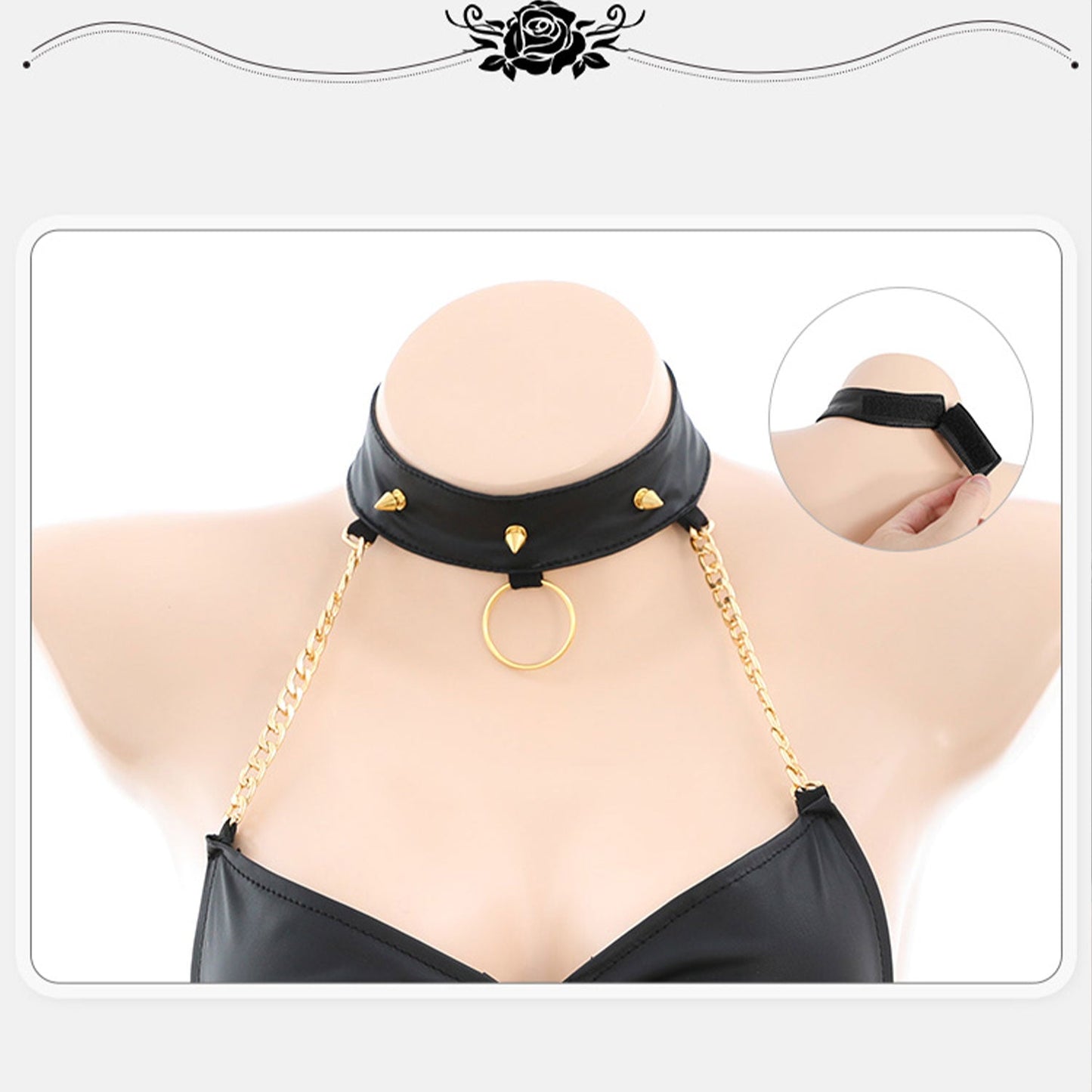 Fee Et Moi - Daring Black Leather Chain Lingerie Set One Size