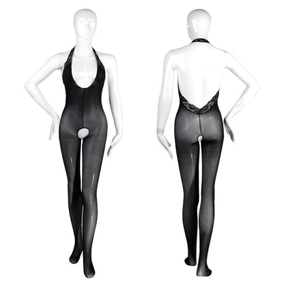 Fee Et Moi - Baju Badan Halter Renda Hitam Terbuka Cawat Jarang XL