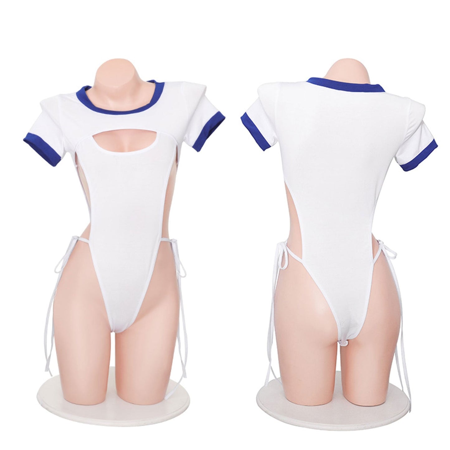 Fee Et Moi - Sporty Chic Cutout Bodysuit White/Blue