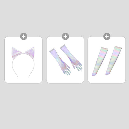 Fee Et Moi - Set Seluar Dalam Lingerie Telinga Kucing Holografik Berkilauan Saiz Bebas