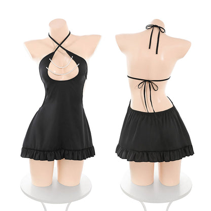 Fee Et Moi - Gaun Tidur Lingerie Potongan Elegan Mutiara Menggoda Hitam