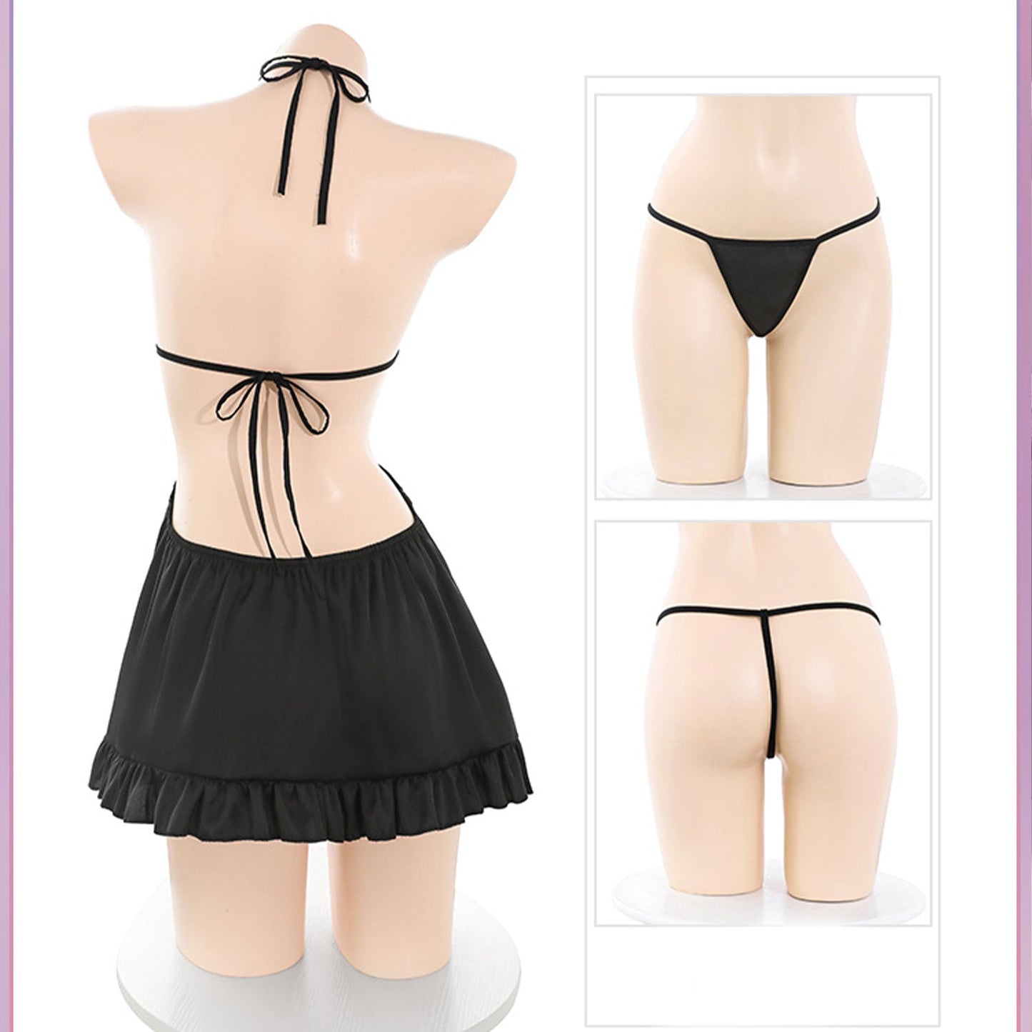 Fee Et Moi - Flirty Pearl Elegance Cut-Out Lingerie Night Dress Black