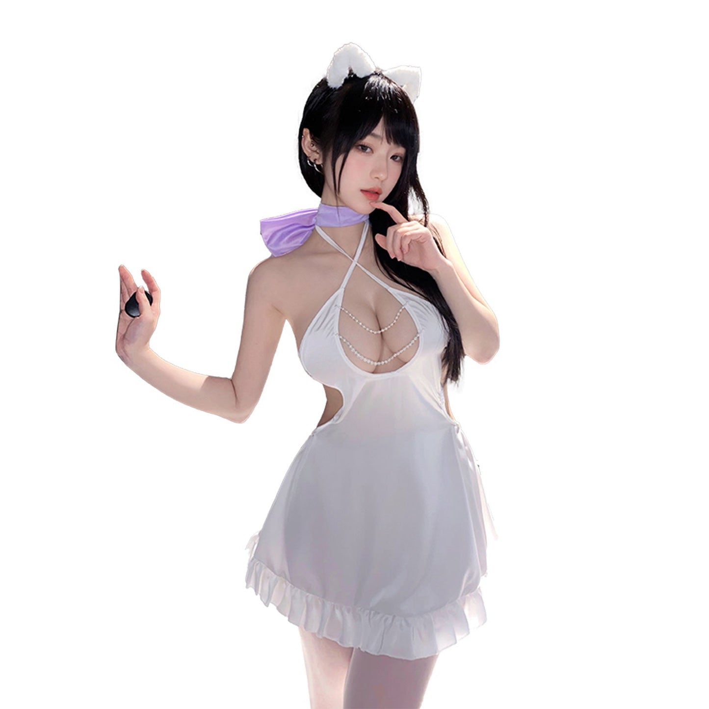 Fee Et Moi - Flirty Pearl Elegance Cut-Out Lingerie Night Dress White