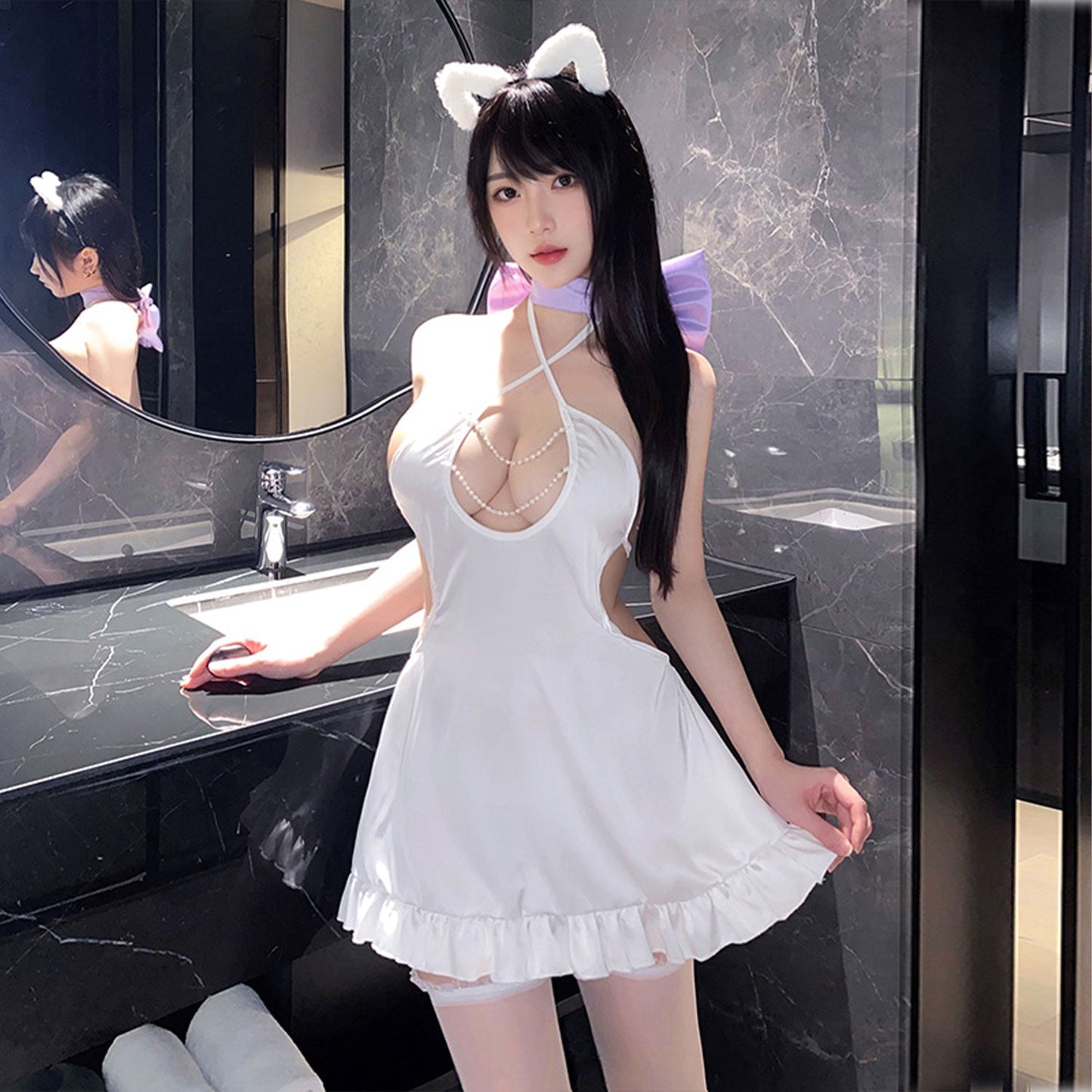Fee Et Moi - Flirty Pearl Elegance Cut-Out Lingerie Night Dress White