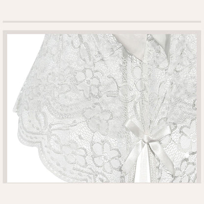 Fee Et Moi - Baju Bodysuit Tanpa Kelangkang Berenda Bunga Sensual Putih XL