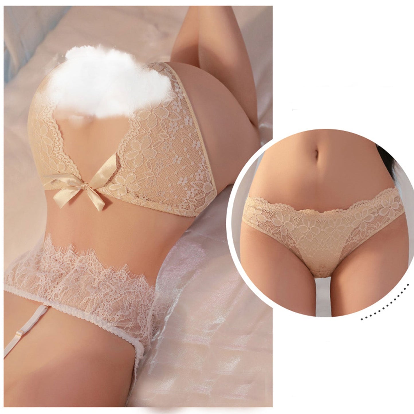 Fee et Moi – Seluar Dalam Lace Bertali Crotchless (Warna Kulit, Satu Saiz)