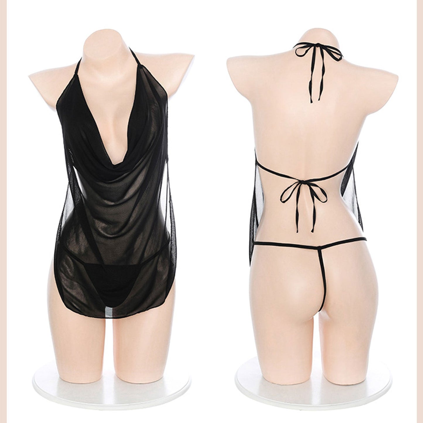 Fee Et Moi - Pure Temptation Sexy Halter Open Back with Matching Panty Burgundy One Size