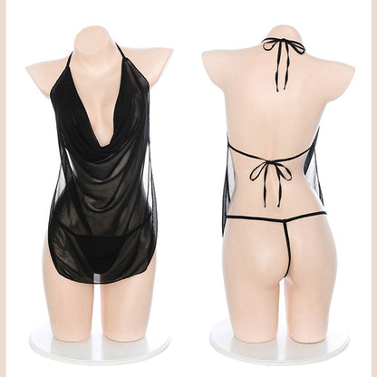 Fee Et Moi - Godaan Murni Leher Halter Seksi Belakang Terbuka dengan Seluar Dalam Padan Burgundi Satu Saiz