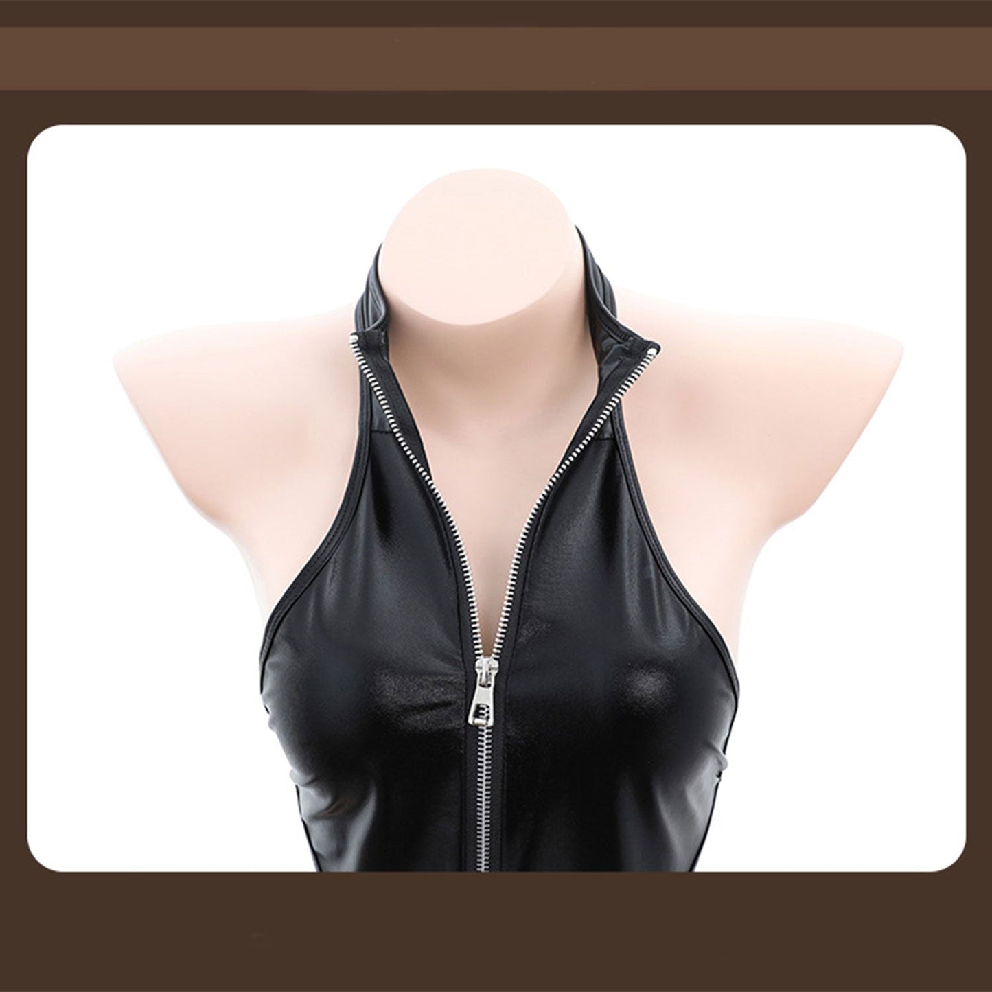 Fee Et Moi - Hottie Halter Zip Up Backless Leather Garter Belt Lingerie Set