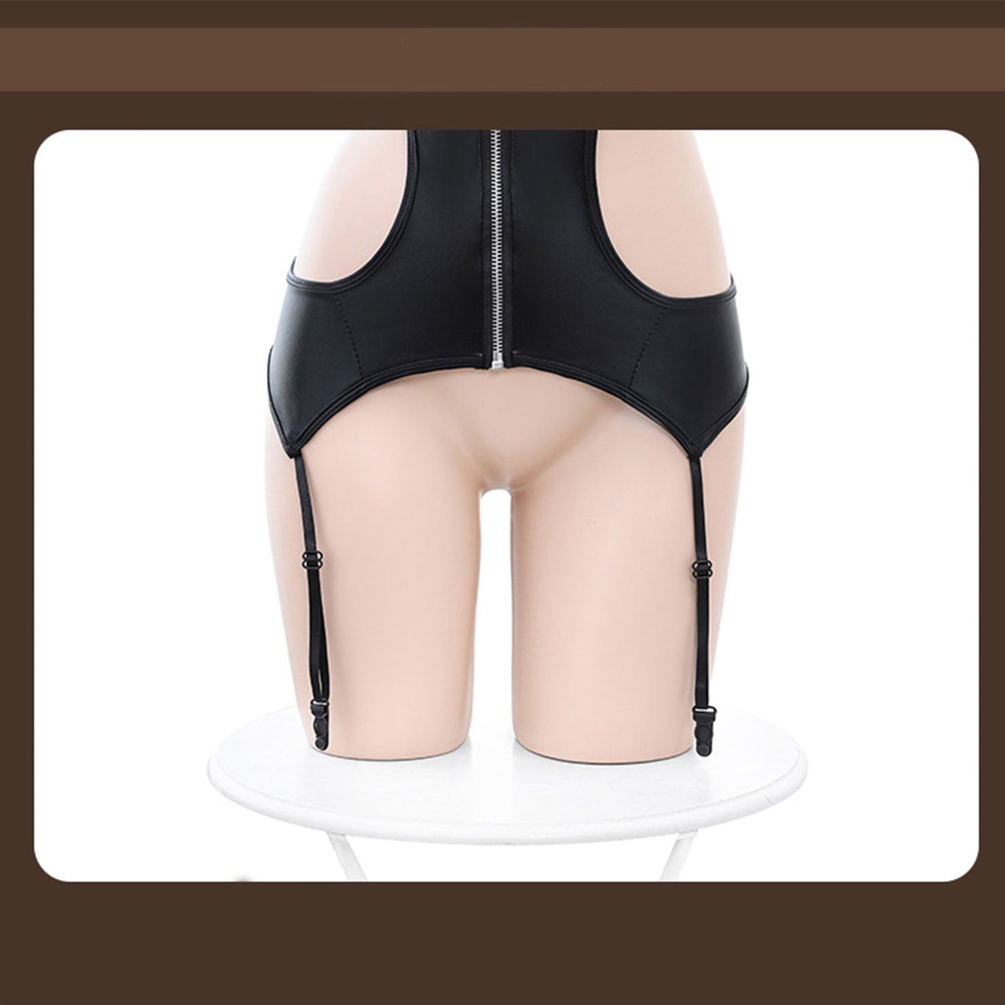 Fee Et Moi - Hottie Halter Zip Up Backless Leather Garter Belt Lingerie Set
