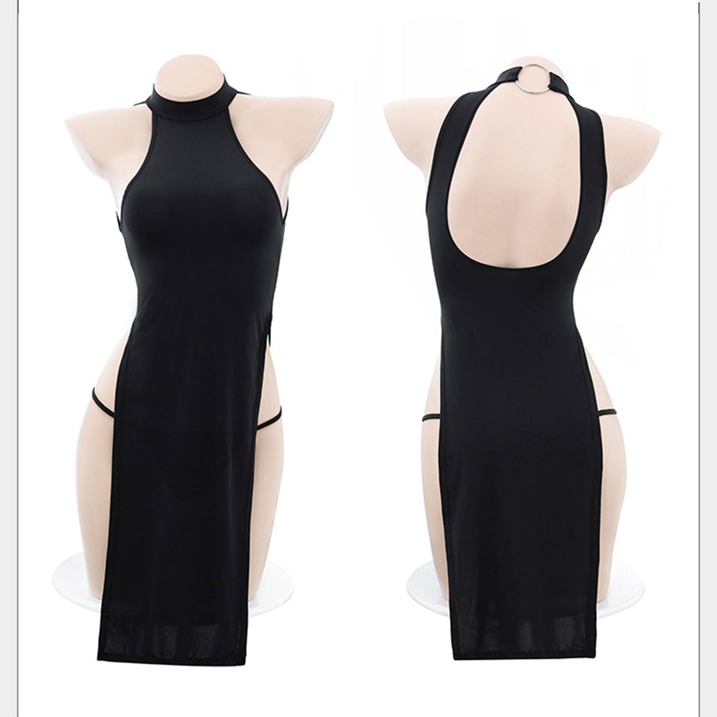 Fee Et Moi - Ice Silk Sexy Scoopback Dress with Matching Panty Grey