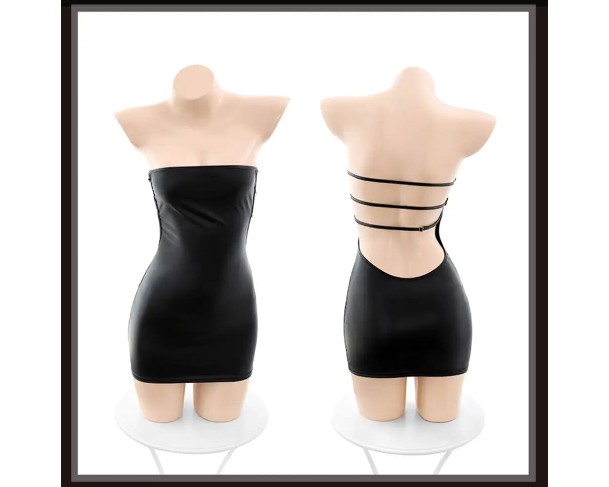 Fee Et Moi - Wet Look Strappy Back Mini Dress with Arm-Length Gloves One Size