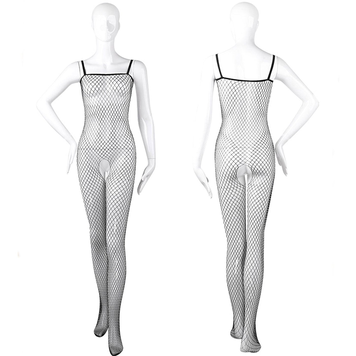 Fee Et Moi - Daring Black Mesh Crotchless Net Jumpsuit