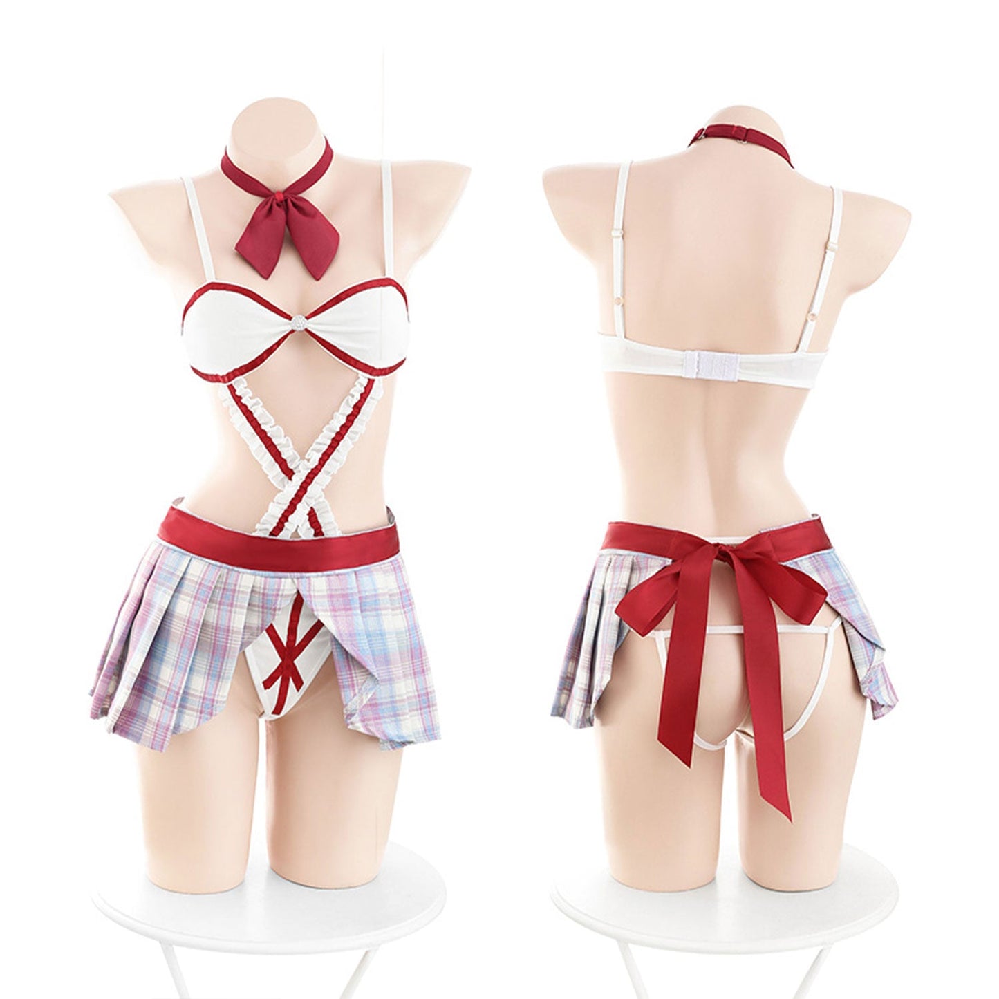 Fee Et Moi - Naughty Schoolgirl Plaid Strappy Lingerie Set One Size