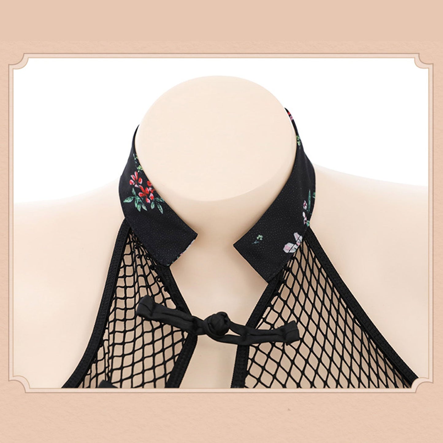 Fee Et Moi - Open Crotch Net Classic Cheongsam Bodysuit with Floral Skirt Lingerie