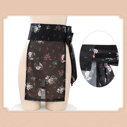 Fee Et Moi - Open Crotch Net Classic Cheongsam Bodysuit with Floral Skirt Lingerie
