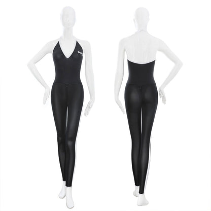 Fee Et Moi - Jumpsuit Halter Leher-V Dengan Cawat Berzip