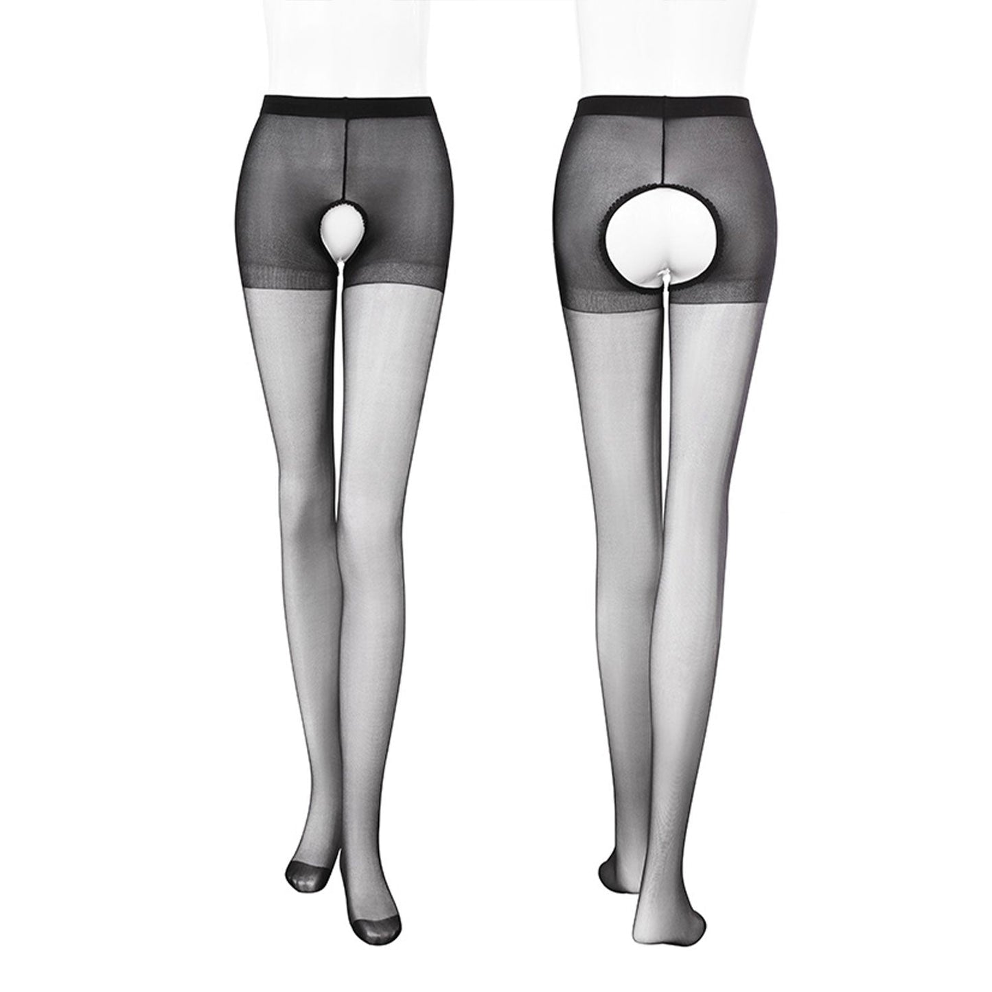 Fee Et Moi - Seductive Black Sheer Crotchless Pantyhose