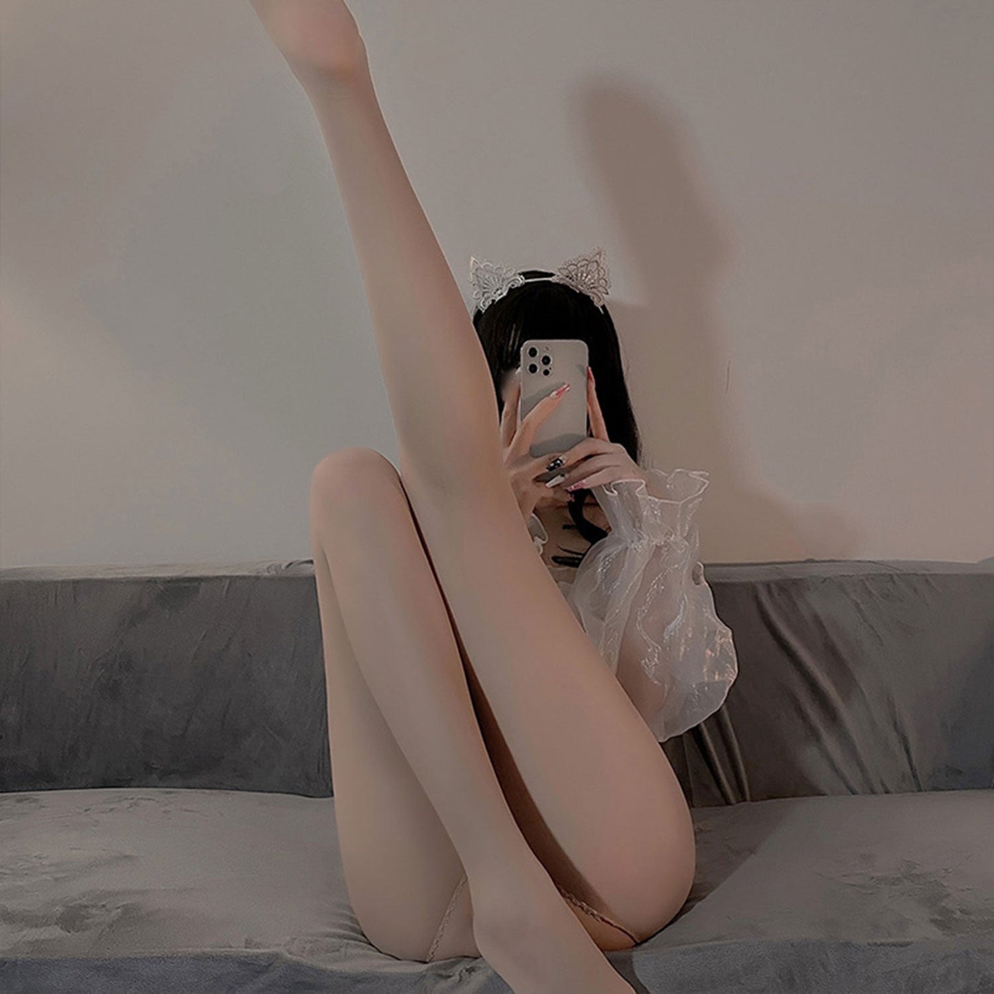 Fee Et Moi - Seductive Nude Sheer Crotchless Pantyhose