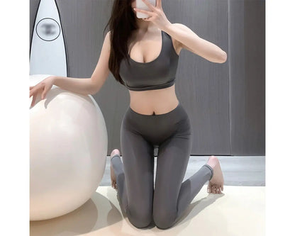 Fee Et Moi - Seluar Yoga Sutera Cawat Terbuka Seksi Saiz Bebas Kelabu