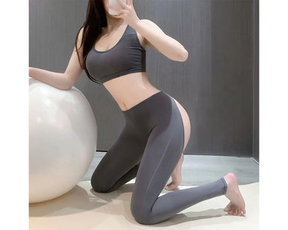 Fee Et Moi - Seluar Yoga Sutera Cawat Terbuka Seksi Saiz Bebas Kelabu